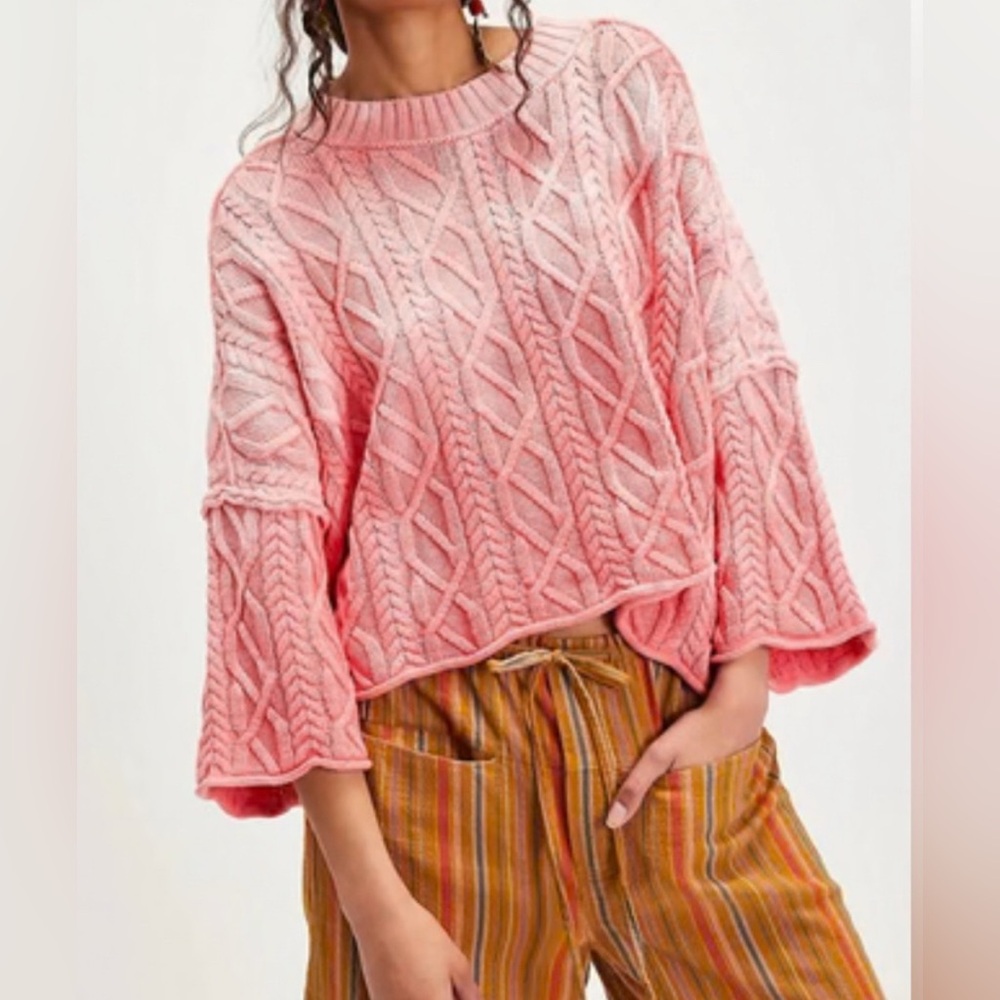 Free People Pink Cable Knit Sweater